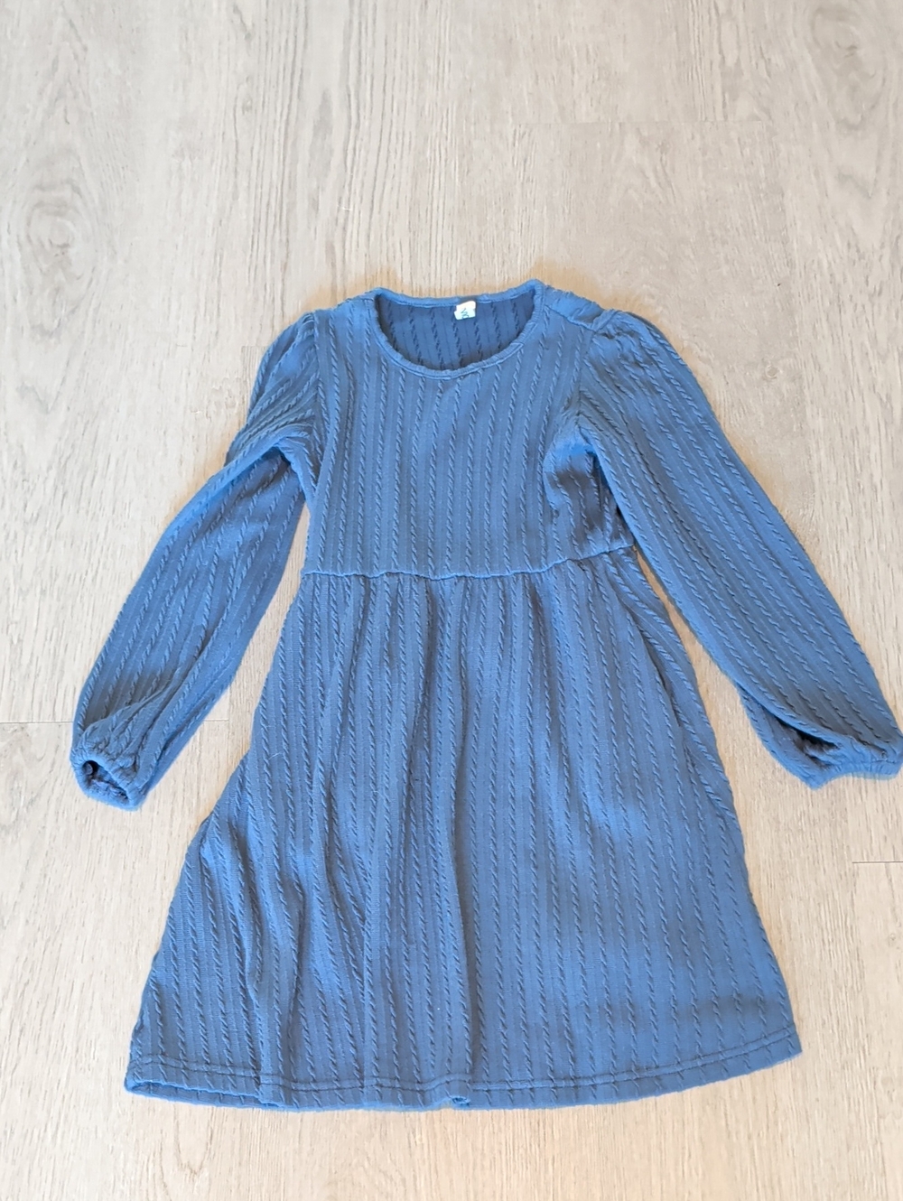 Girls' Long-Sleeve Textured Blue Casual Dress